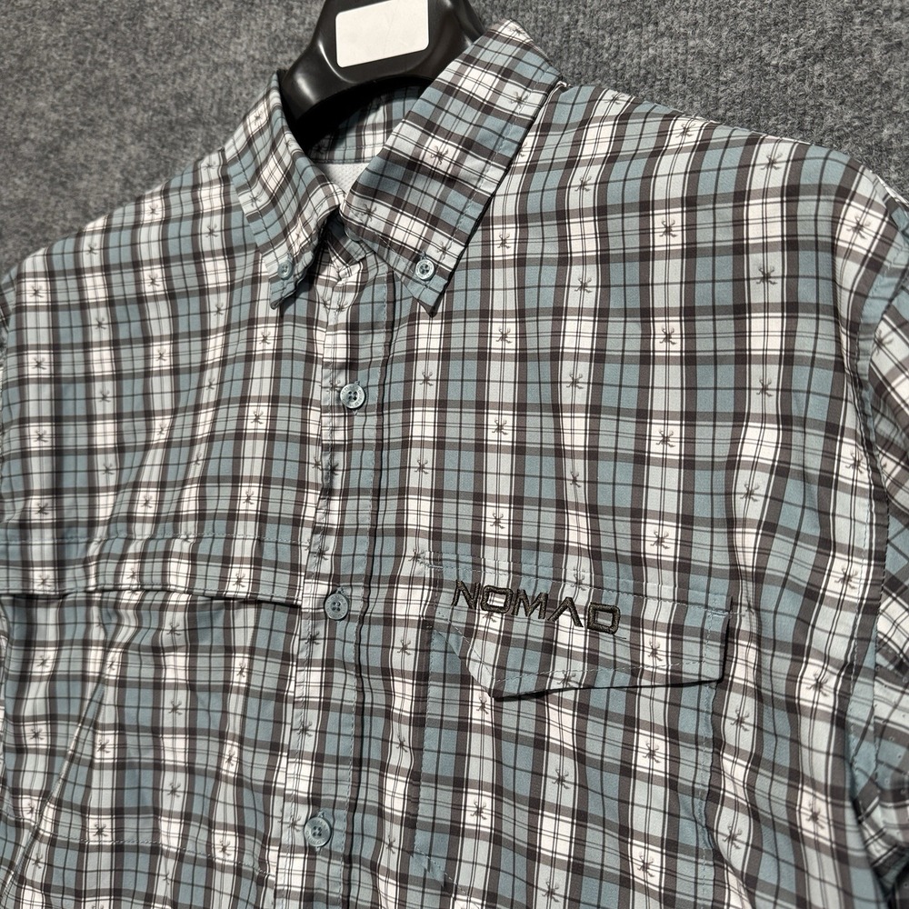 Nomad Shirt‎ Mens Medium Blue Plaid Long Sleeve Fishing Outdoor Button Down